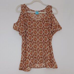 Women's H.I.P. Shoulderless Sheer Lightweight Top Size Med Hippie Earthtone